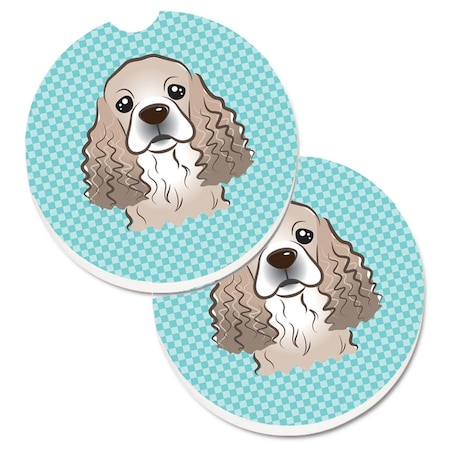 Carolines Treasures Checkerboard Blue Cocker Spaniel Set of 2 Cup Holder Car Coaster BB1154CARC